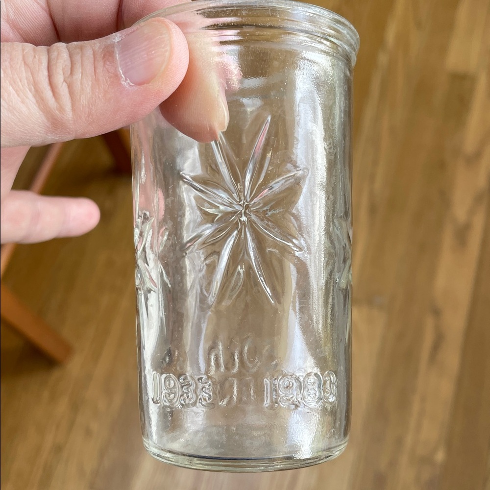 3 VTG Ball Jelly juice jar/glasses, 50th anniversary Ball 1933 to 1983 starburst - Picture 4 of 15